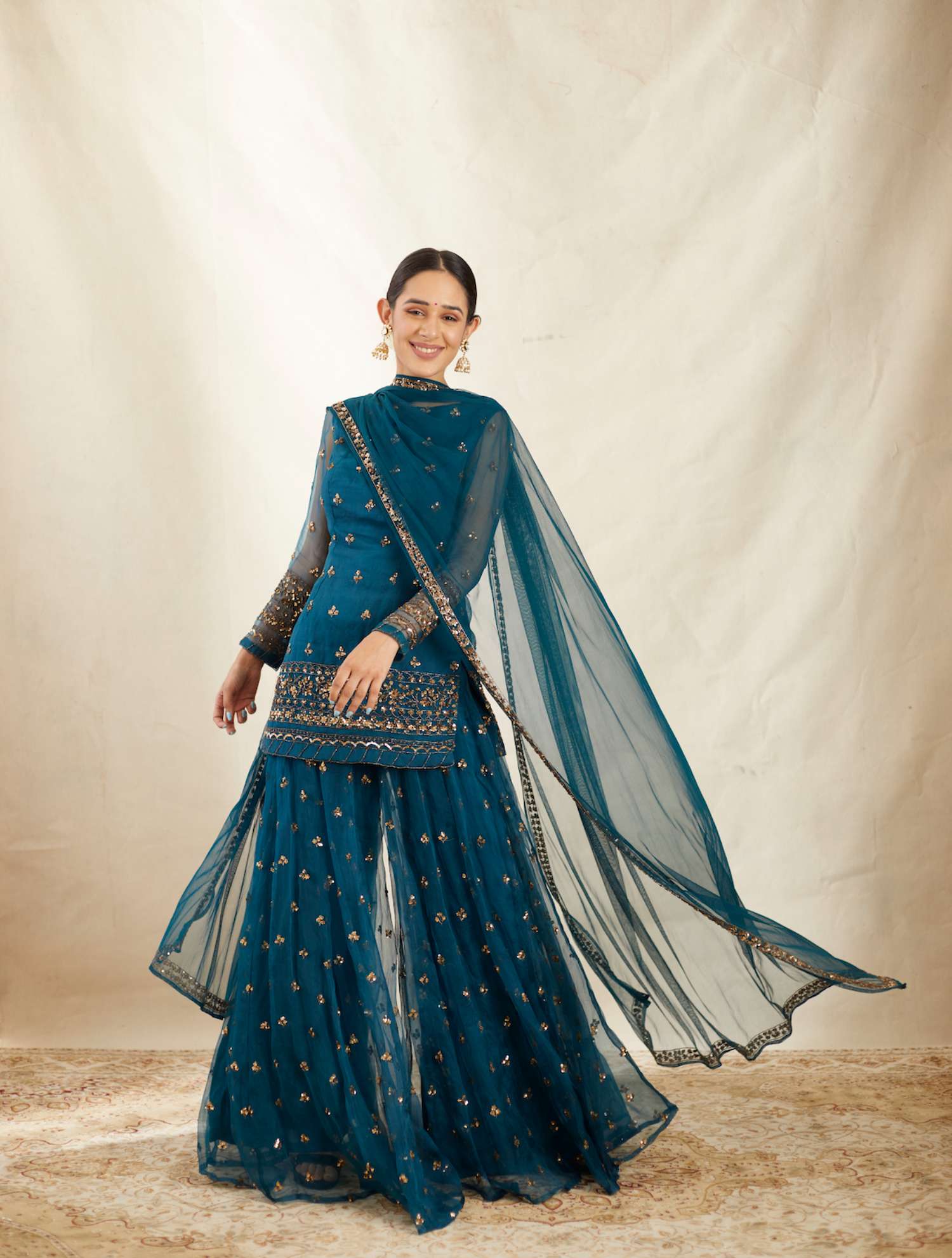 Amazon.com: Indian Designers Sharara Set with Knee Length Kurti (40)  Multicolor : Clothing, Shoes & Jewelry